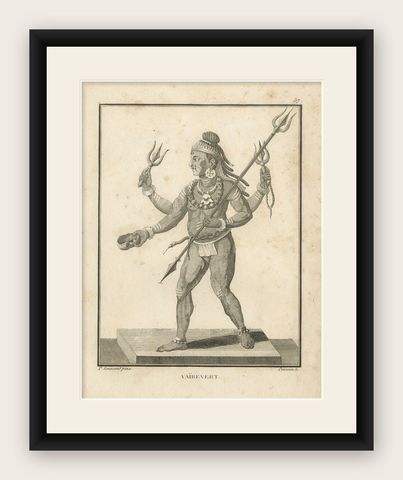 1806 Engraving: Vaivert, Fierce Form of Shiva in Hindu Mythology, shown framed