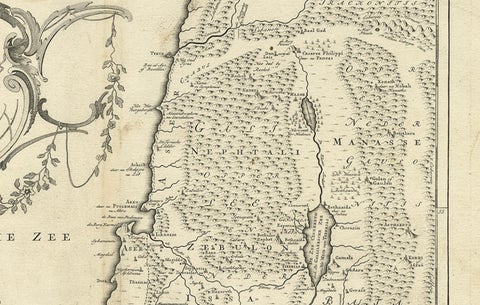 Antique Map of Northern Palestine with The Tribes of Israel. Dutch, 1763, close-up 1