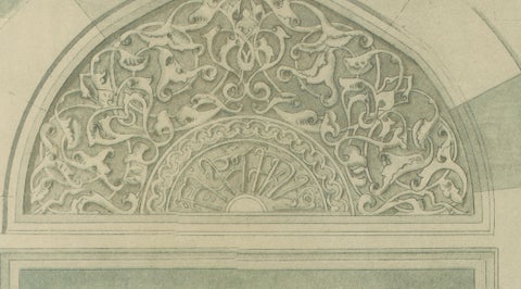 Green Mosque Bursa Window Arch Ornament, Ottoman Islamic Design Print, 1924, close-up 4
