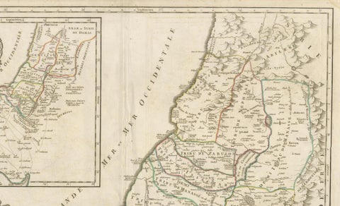 Antique French Map of the Holy Land, Twelve Tribes of Israel, c.1750, close-up 4