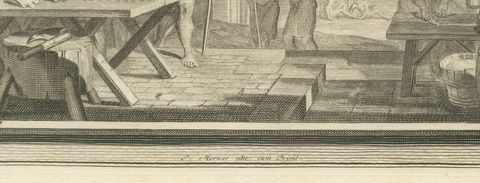 Naaman Healed in the Jordan and Famine in Samaria, Pieter Mortier, circa 1700, close-up 1