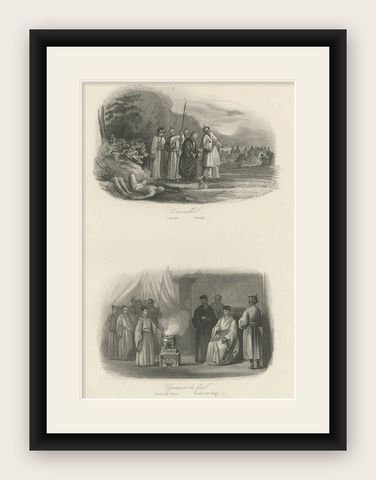 Antique Print of Religious Persecution by the Japanese, 1847, shown framed