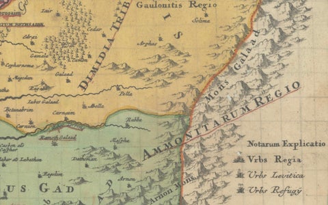 Hand-Colored Map of the Holy Land Divided Among the Twelve Tribes, c.1720, close-up 3