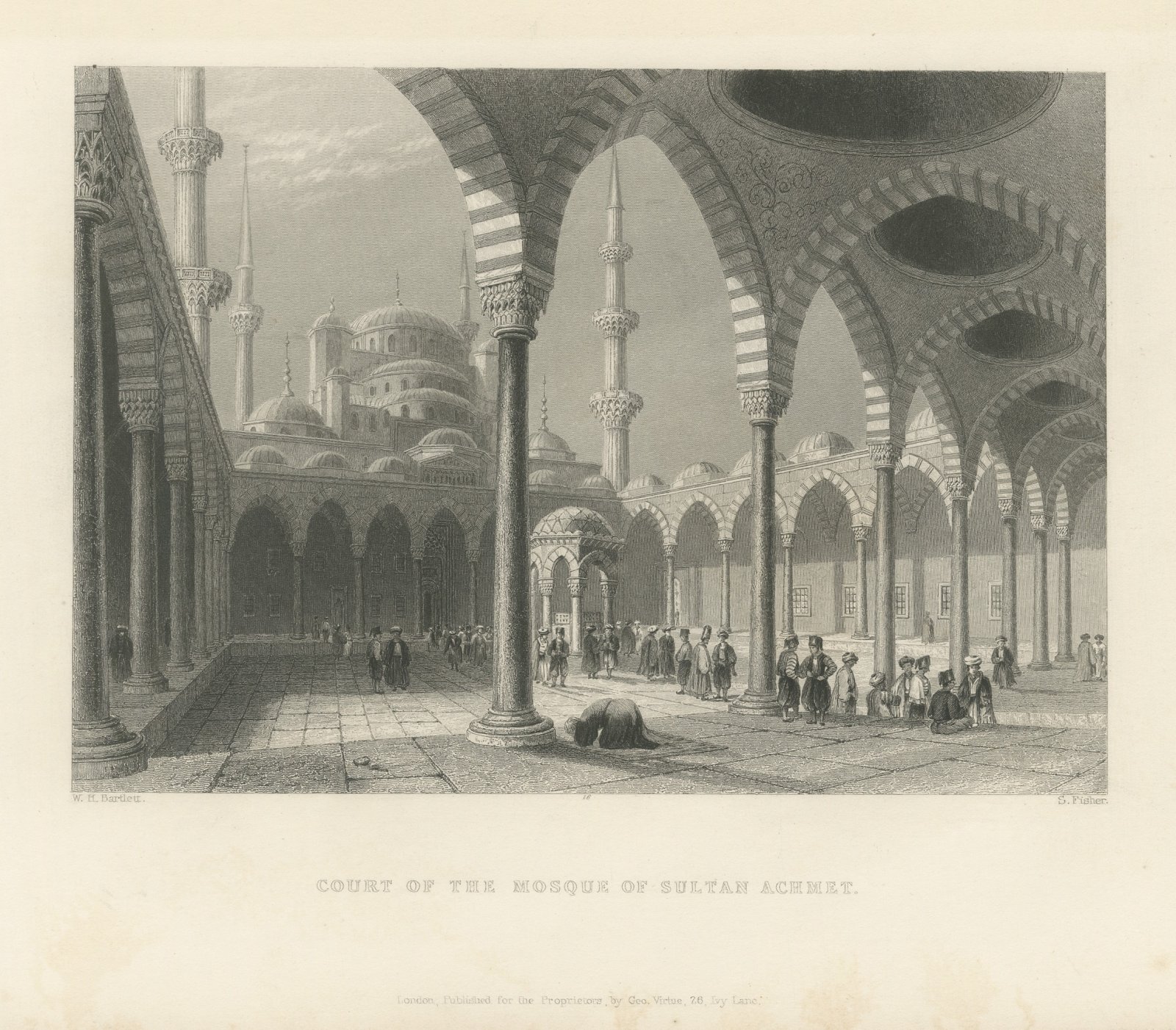 Blue Mosque Courtyard, Istanbul after W.H. Bartlett, Engraving, circa 1838