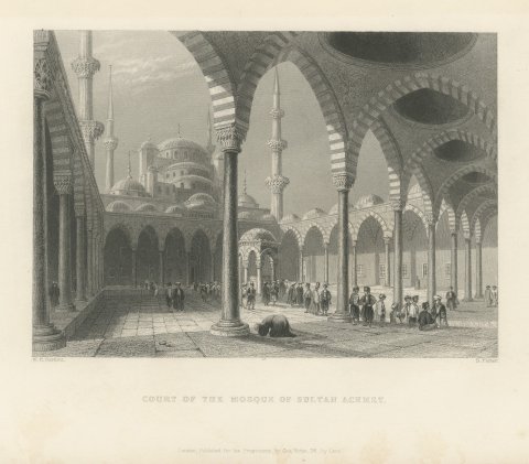 Blue Mosque Courtyard, Istanbul after W.H. Bartlett, Engraving, circa 1838