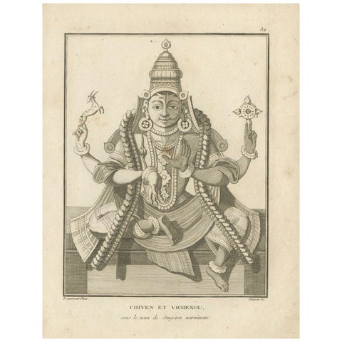 Historic 1806 Shiva and Vishnu Harihara Antique Print, Hindu Deity Engraving