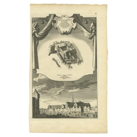 Antique Print of the Minnebroers Monastery by Wagenaar, c.1760