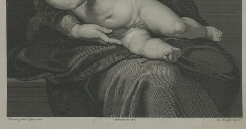 Madonna and Child, Stipple Engraving by Nargeot after Raphael, 1878, close-up 4