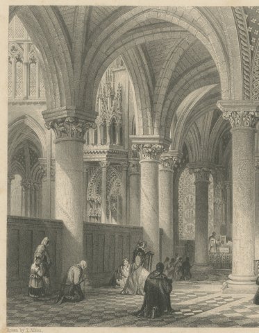 Virgin Chapel, Saint Denis Abbey, Antique Engraving after Allom, circa 1845, close-up 1
