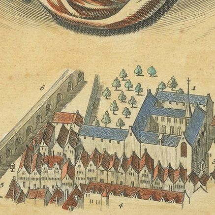 Antique Print of the Clarisse Monastery in Amsterdam, The Netherlands, c.1760, close-up 1