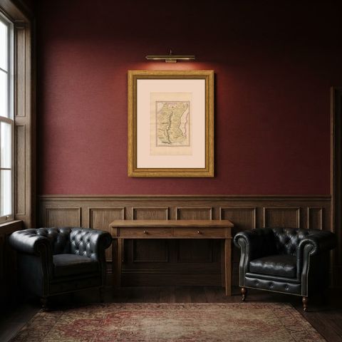 Antique Hand-Colored Map of the Tribe of Judah and the Dead Sea, 1823, shown framed in a room, true to size