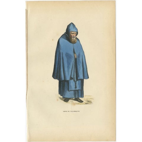 Old Print of a Vallombrosian, a Monastic Religious Order in the Catholic Church, view 2
