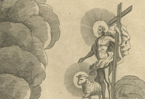 Epistle to the Hebrews Engraving, Paul, Law & Gospel Allegory c.1735, close-up 4