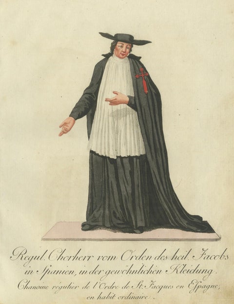 Cleric of the Order of Saint James in Spain in Ordinary Dress, 1791 Engraving, close-up 3