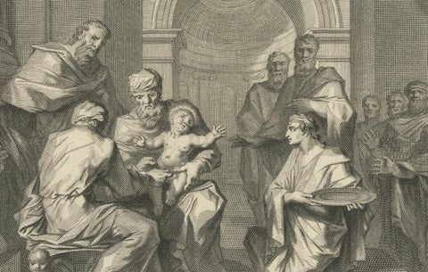 Annunciation to the Shepherds & Circumcision of Christ, Pieter Mortier, ca. 1700, close-up 3