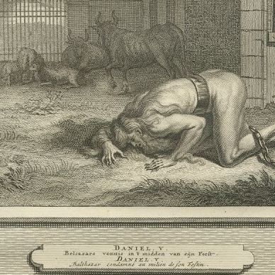 Nebuchadnezzar Among the Beasts and Belshazzar's Feast, Mortier, circa 1700, close-up 2