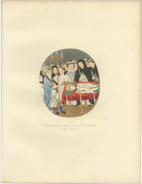 Antique Print of a Funeral of an Italian Bishop, 14th Century, by Bonnard, 1860, view 2