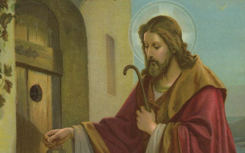 Christ Knocking at the Door, Antique c.1900 German Sacred Art Print, c.1900, close-up 1