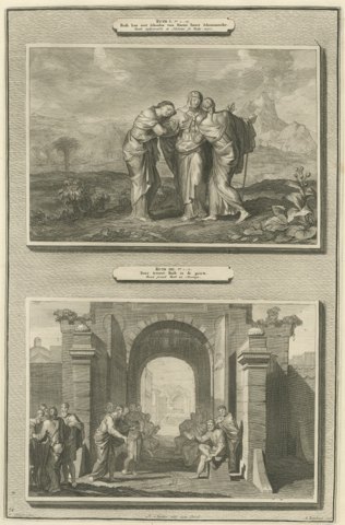 Ruth and Naomi and Boaz Takes Ruth as His Wife, Mortier Bible circa 1700