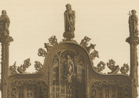 Carved Oak Retable from Saint Bavon, Ghent, Life of the Virgin, 1851, close-up 1