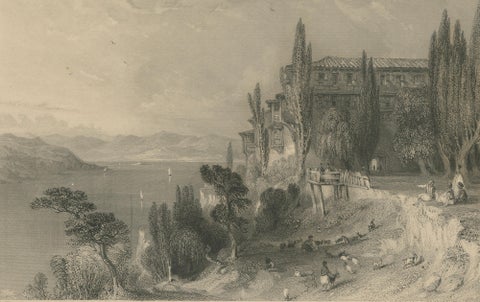 Antique Constantinople Print, Allom St George Monastery Princes Islands, ca.1838, close-up 2