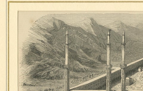 Antique Engraving of The Great Mosque of Mecca with Kaaba, c. 1850s, close-up 1