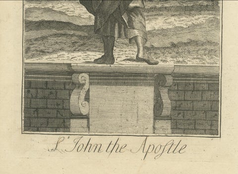 St. John Apostle Engraving, John I Evangelist with Gospel c.1735, close-up 2