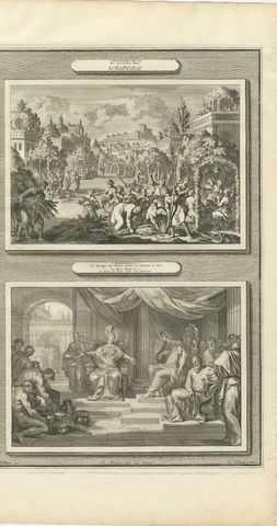 Feast of Tabernacles and the Queen of Sheba Visits Solomon, Mortier, circa 1700