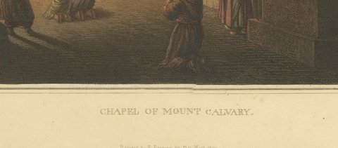 Chapel of Mount Calvary, Jerusalem, Antique Aquatint by Mayer, 1810, close-up 3