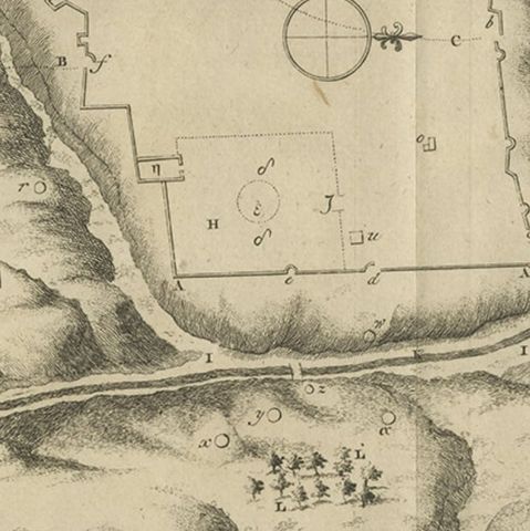 Antique Engraving of a Map or Plan of Jerusalem and Surrounding Mountains, 1773, close-up 2