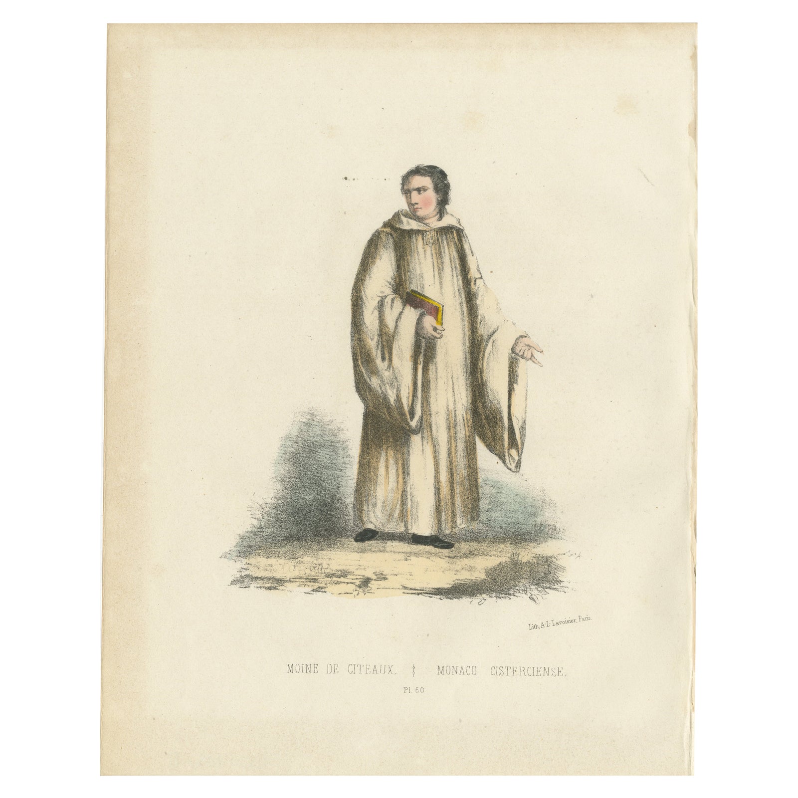 Moine de Cîteaux, 1862 Hand-Colored Lithograph of a Cistercian Monk