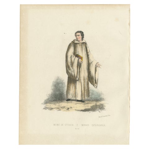 Moine de Cîteaux, 1862 Hand-Colored Lithograph of a Cistercian Monk
