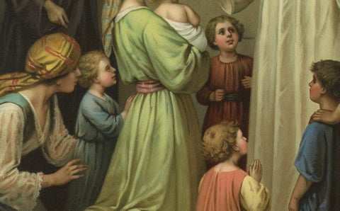 Jesus Blessing the Children, Antique German Chromolithograph, ca.1900, close-up 1