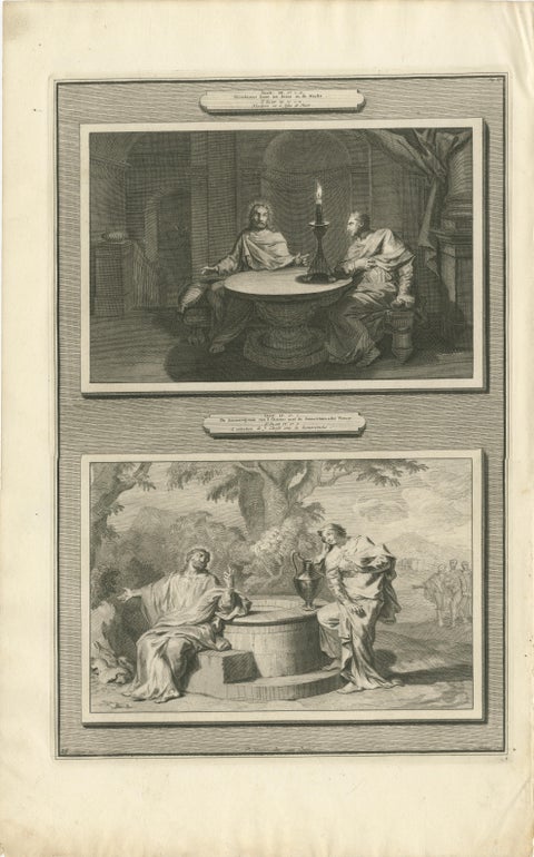 Rare Antique Print, Christ with Nicodemus & Samaritan Woman at the Well, c.1700, view 2