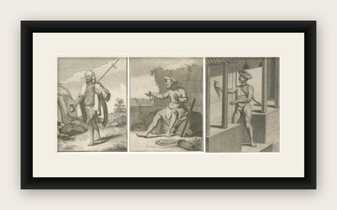 Hindu Ascetics and Priest, Saniassi, Pandaron, and Carepatré, 1806, shown framed