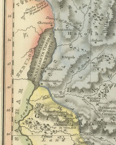 Tribe of Manasseh East of Jordan, Antique Hand-Colored Map, 1823, close-up 2