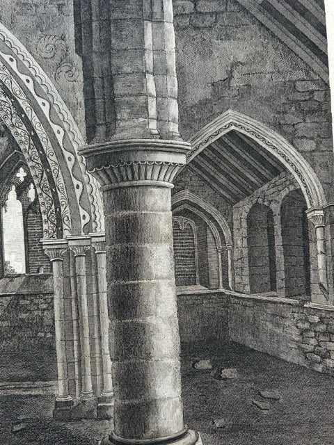 Inside View of Magdalen Chapel, Engraving of Medieval Gothic Interior, 1790, view 9