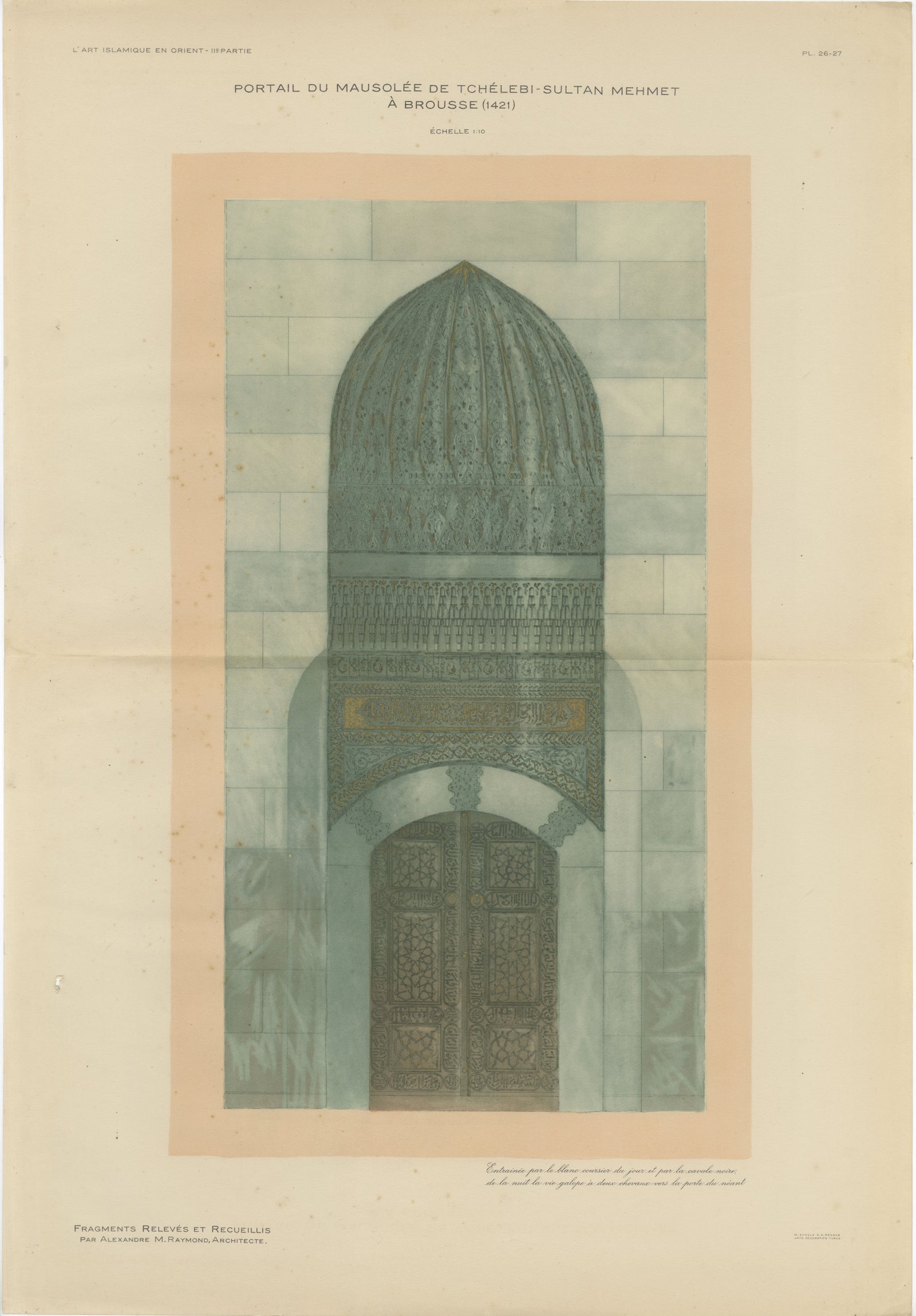 Antique Islamic Architecture Print, Green Tomb Portal Bursa, Raymond 1924