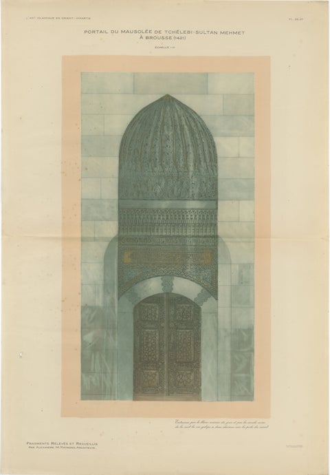 Antique Islamic Architecture Print, Green Tomb Portal Bursa, Raymond 1924