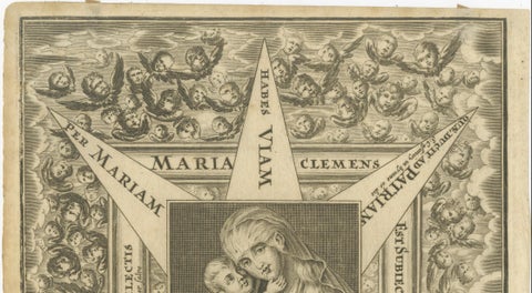 Virgin Mary with Child, Baroque Devotional Engraving, Penzinger, c.1700, close-up 2