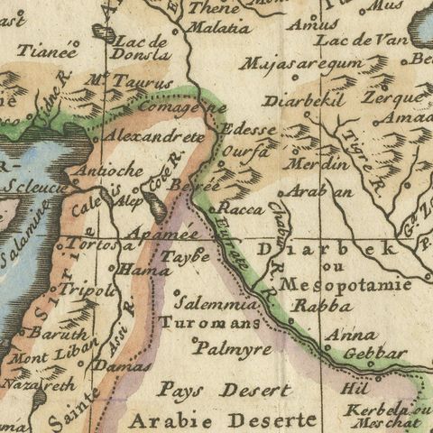 Antique Turkey in Asia Map with Cyprus and the Holy Land, circa 1760, close-up 1