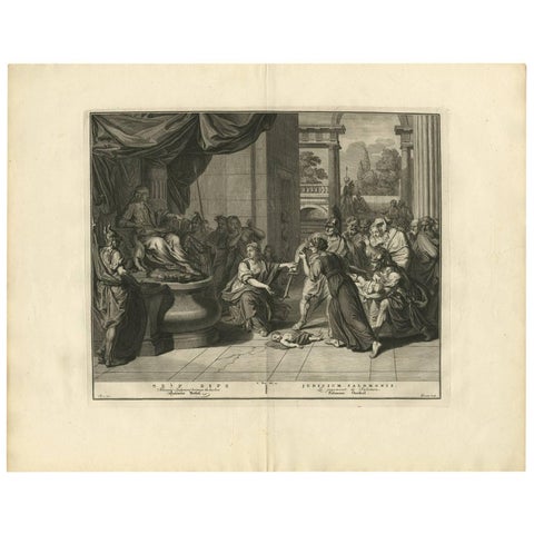 Antique Bible Print of Solomon's Judgement Made after B. Picart, 1728