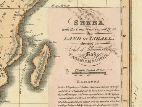 Sheba and the Voyage to Tarshish and Ophir, Antique Map, 1823, close-up 1