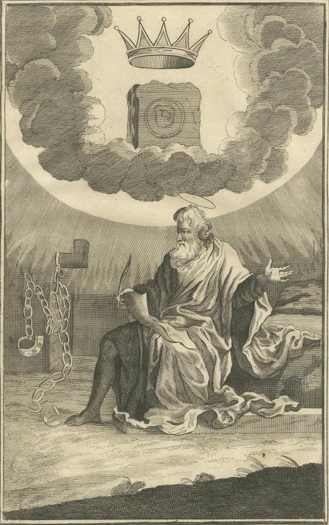 Paul to Timothy Engraving, St. Paul Foretells Death & Martyrdom c.1735, close-up 5