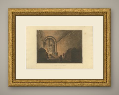 Chapel of Mount Calvary, Jerusalem, Antique Aquatint by Mayer, 1810, shown framed