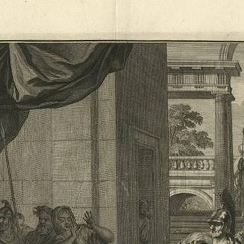 Antique Bible Print of Solomon's Judgement Made after B. Picart, 1728, close-up 1