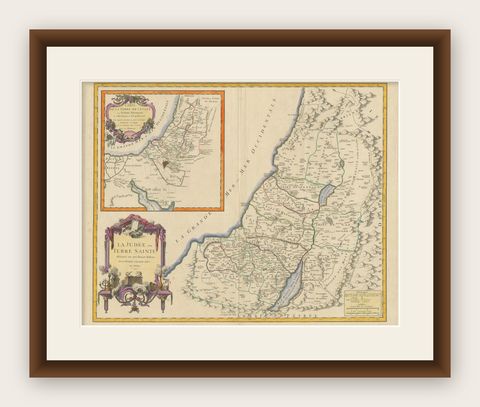1750 Map of the Holy Land: The Land of Canaan and the Twelve Tribes, shown framed
