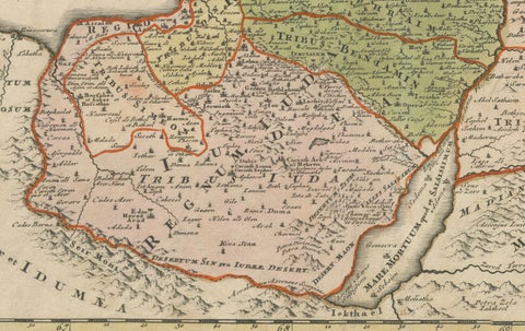 1718 Holy Land Map, Twelve Tribes, Six Provinces, Hand-Colored, Antique Map, close-up 3