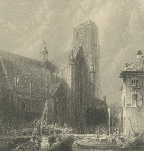 St. Lawrence Church, Rotterdam, Steel Engraving after G. Balmer, circa 1860, close-up 3