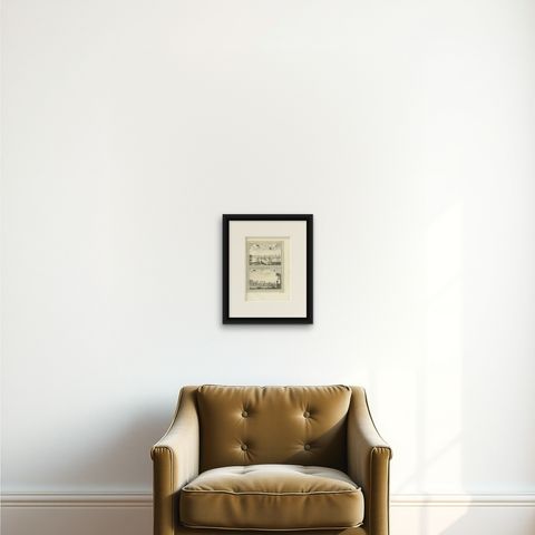 Antique Print of Tongzhou in China and a Pilgrimage for a Fertile Year, 1746, shown framed on a wall, true to size